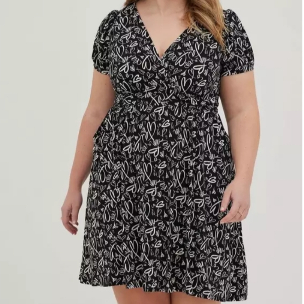 Torrid Mini Studio Knit Surplice Dress Hearts Black 0